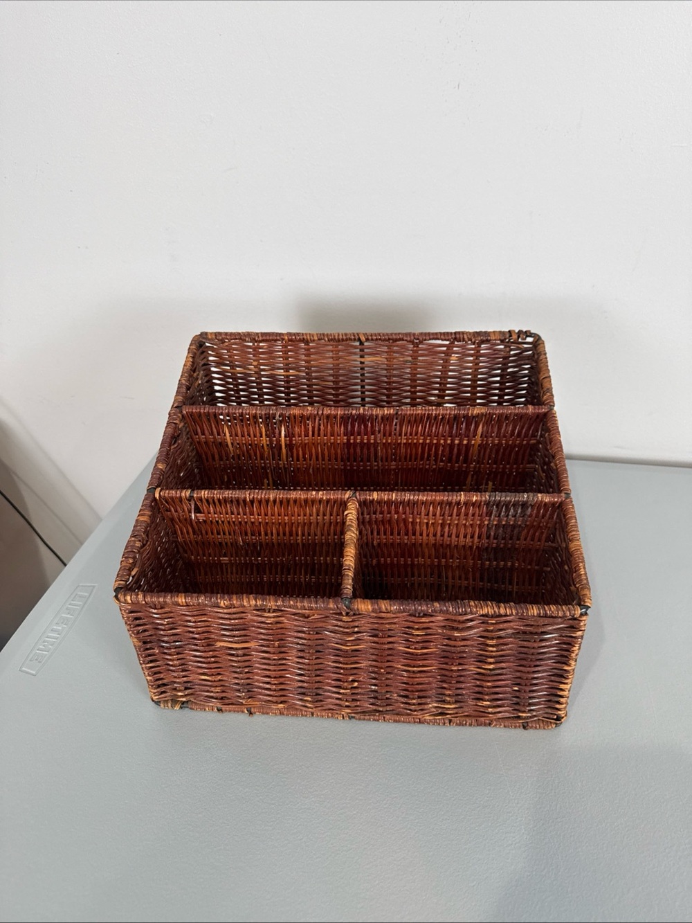 Rectangular Wicker Storage Basket, 3 Compartments, Brown, 12x7x7 Non-Lidded